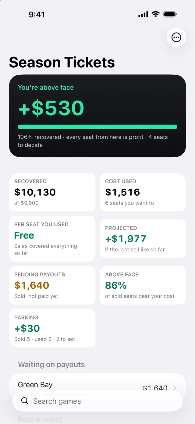 Above Face: Season Ticket Tracker for iPhone